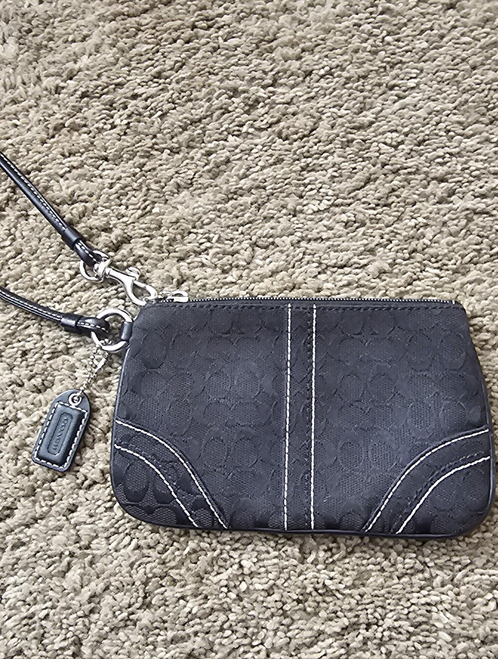 Coach Black Signature Stripe Wristlet